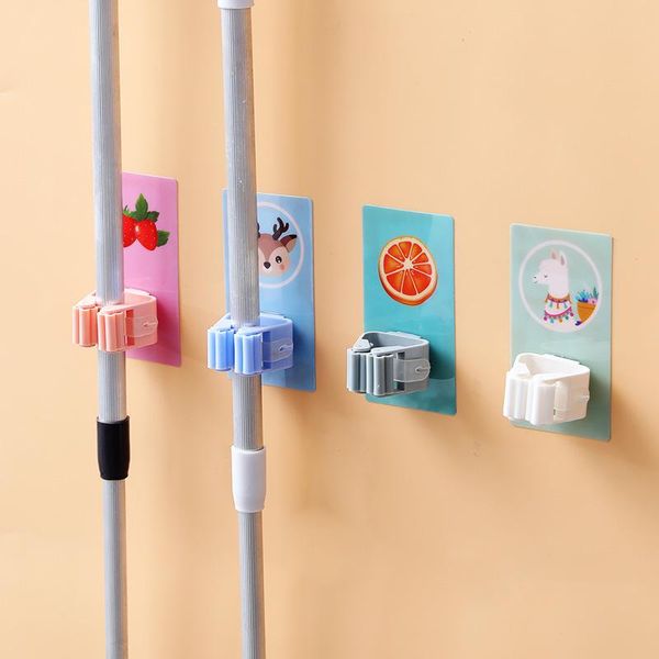 

hooks & rails 1/3pcs cartoon mop hook punching adhesive fruit animal for kitchen toilet bathroom holder broom storage card clip