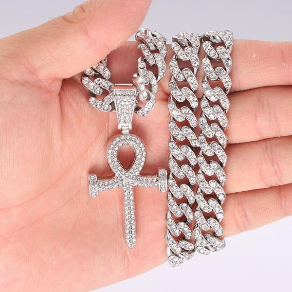 

chains hip hop zircon cross, a row of necklaces combination european and american street hiphop fashion shiny jewelry, Silver