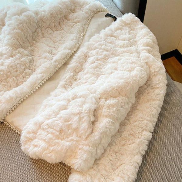 

women's fur & faux lambswool pearls beaded coat autumn winter loose cotton quilted cardigan ins plush fleece diamonds jacket flocking, Black