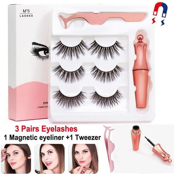 3 Paar magnetischer Eyeliner, Wimpern, Pinzetten-Sets, Make-up-Set, 3D-Magnet, falsche Wimpern, natürlich, wiederverwendbar, kein Kleber erforderlich, gute Wimpernverpackung