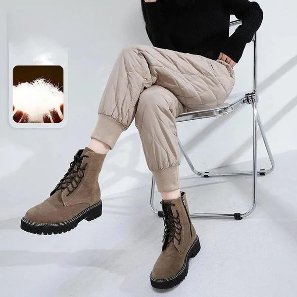 

women's pants & capris korean warm down cotton casual loose thick women winter sweatpants female basic solid snow wear high waist trous, Black;white