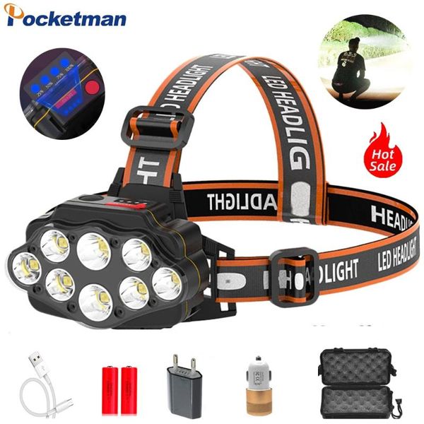 

super bright octa-core led headlight usb rechargeable tactical head front light waterproof lamp torch camping headlamps