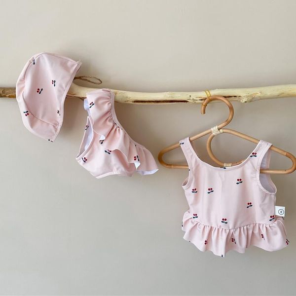 

one-pieces cherry pattern kids swimwear baby girls lovely cute clothing suit summer swimsuit bathing toddler girl, Black