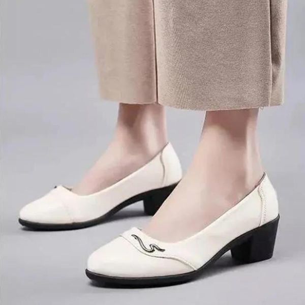 

cresfimix women cool beige 5cm square heel office pumps lady casual black pu leather european stylish high shoes a6925 dress