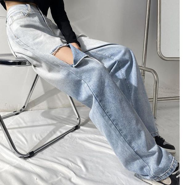 

women's jeans women full length high waist hole summer gradient fashion ladies streeetwear baggy girls party pockets harajuku ins, Blue