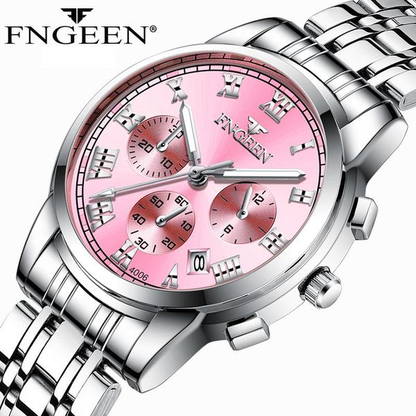 

wristwatches fngeen business watch women watches stainless steel pink red quartz waterproof luminous hands, Slivery;brown