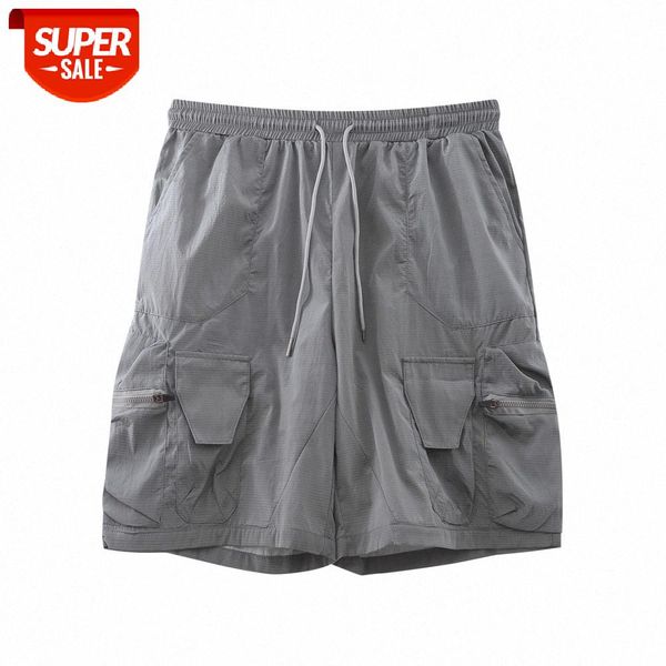 

solid color multi-pocket cargo shorts men's vibe style street loose casual five-point pants #lc7k, Black