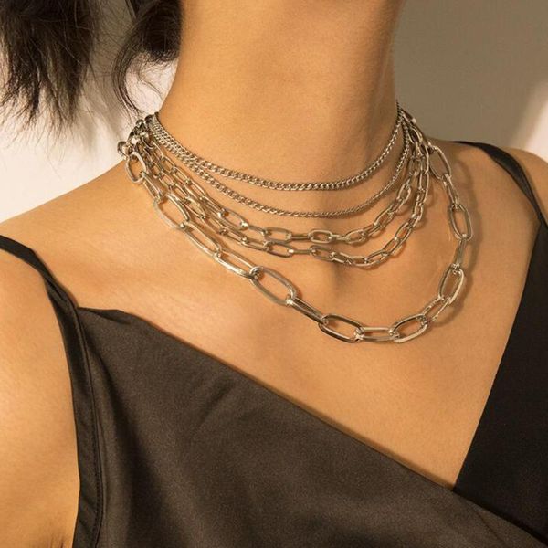 

pendant necklaces multilayer metal necklace individual woman punk mix and match clavicle chain fashion delicate sweater 2021 jewelry gifts, Silver