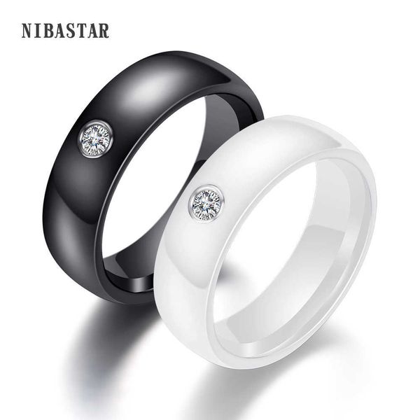 

new arrival black white colorful ring ceramic for women with big wedding band width 6mm size 6-10 gift men, Silver