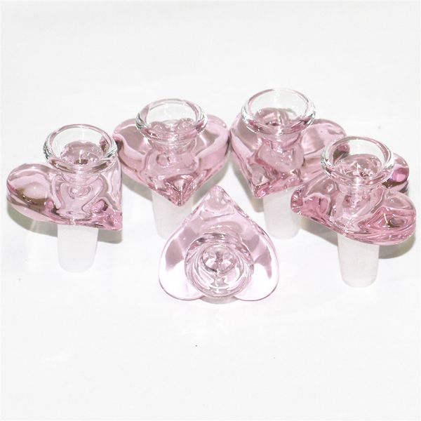 14mm rosa Liebe Herzform Glas Bong Schüssel männliche Wasserpfeifen Rauchtabakschalen für Silikon Wasserpfeife Bohrinsel Rückgewinnung Aschefänger