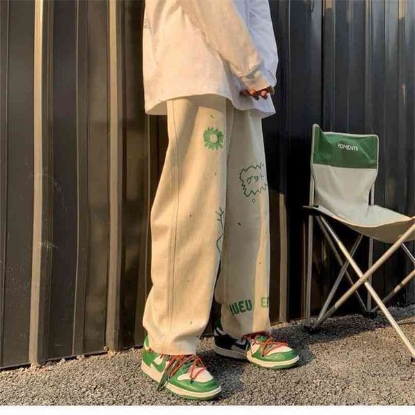 

printed women's pants trendy loose casual men's straight-leg versatile trousers women bottoms 210915, Black;white