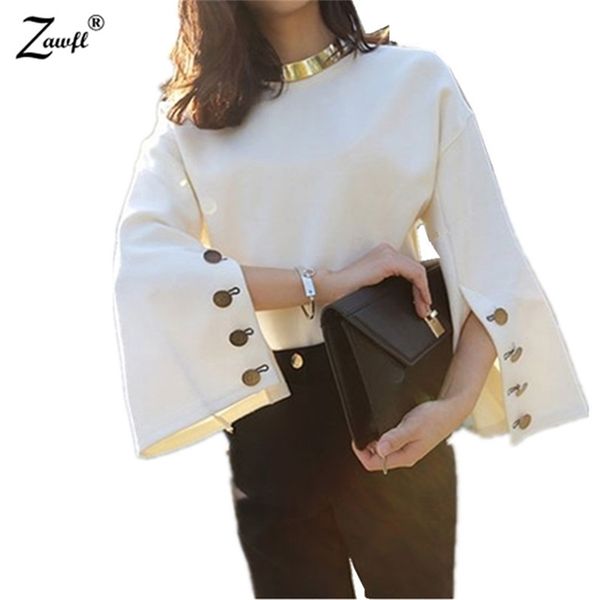 

spring runway flare sleeve o-neck lady female women sweater clothes new fashion korean new 210401, White