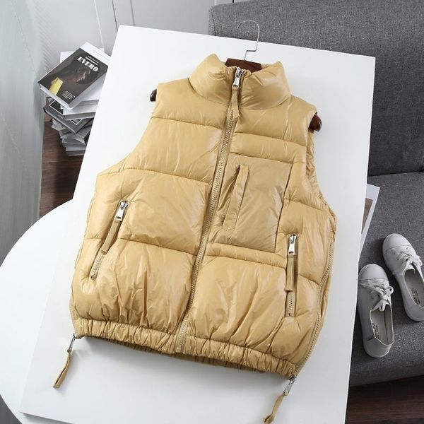 

women's vests 2021 autumn solid women down cotton vest lady short outwear girl sleeveless jacket big size winter basic, Black;white