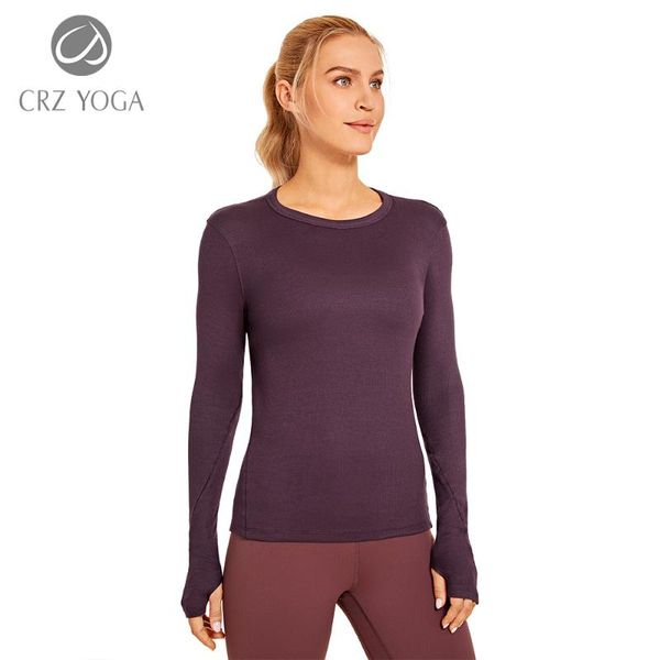 

running jerseys crz yoga women's ribbed slim fit athletic shirt long sleeves sports workout with thumbholes, Black;blue