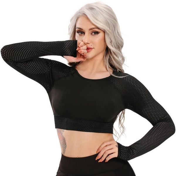

yoga outfit fitness women's t-shirts seamless workout sportswear solid casual sports shirts quick dry gym long sleeve crop