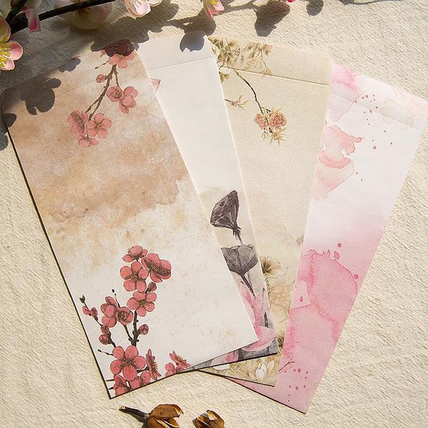 

3pcs/pack kawaii watercolor ink envelope drawing flowers envelopes vintage retro chinese style for card scrapbooking gift sl1109 packing bag