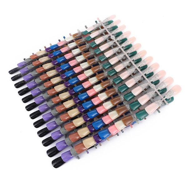 

false nails 12 set holographic glitter long coffin nail tip silver french fake natural artificial, Red;gold