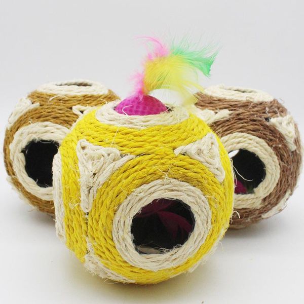 

cat toy sisal scratching ball with trapped feather training toys for kitten pet products