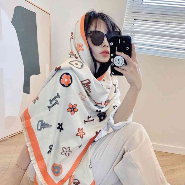 

scarf new scarf winter[long thickened autumn and winter warm shawl key flower]bib for, Blue;gray