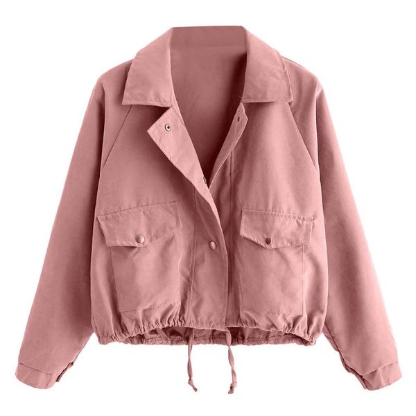 

women's jackets fashion pretty bomber jacket women autumn short pink button coat pocket cardigan winter, Black;brown