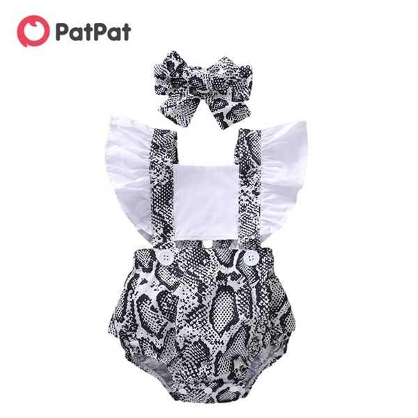 Chegada Verão 2 peça Bebê Flutter-Manga Impressão Elegante Romper com Headband Set Baby's Roupas 210528