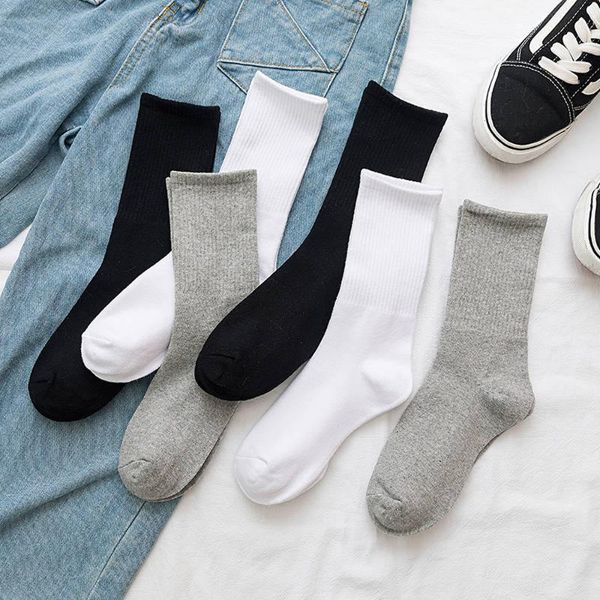 

sports socks 4 pairs/pack women and men basketball long tube black white solid color cycling