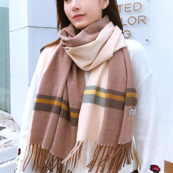 

scarves wraps 2021 fashion autumn women striped scarf winter pashmina shawls cashmere thick lady tassel warm, Blue;gray