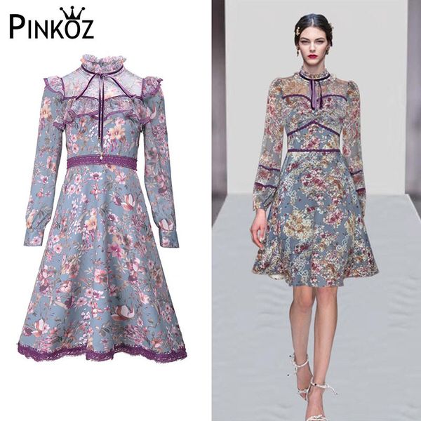 

fashion runway summer dress women lace bow tie patchwork floral print ladies elegant vintage mini vestidos 210421, Black;gray