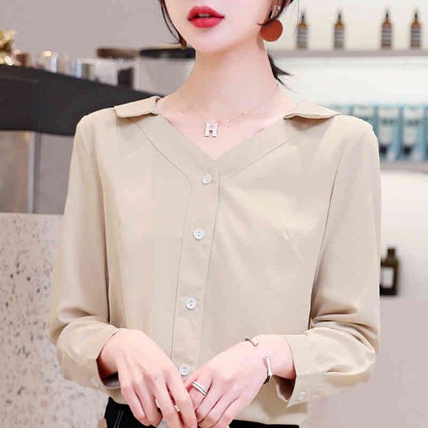 

fashion women blouses spring long sleeve chiffon blouse women shirts v-neck office ladies womens and blouses c393 210426, White