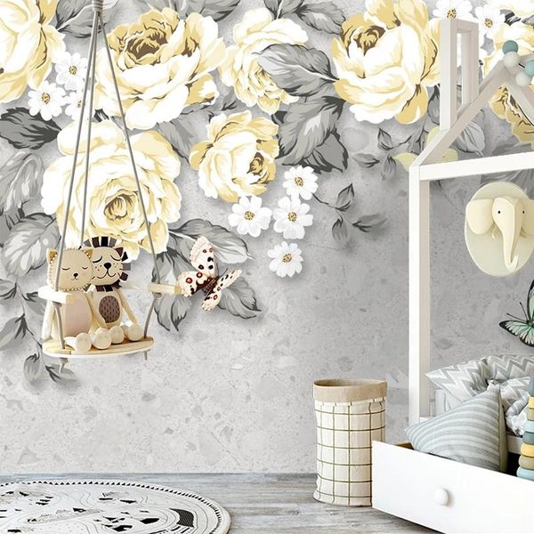 Papéis de Parede Personalizado Qualquer tamanho Mural Papel de Parede Minimalista Mão Pintado Peônia Flores Ins Pastoral Background Painting 3D Home Decor