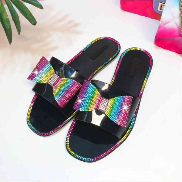 

casual fashion bow crystal sandals women summer bling rhinestone colorful ladies slippers transparent soft bottom slides 60% off store onlin, Black