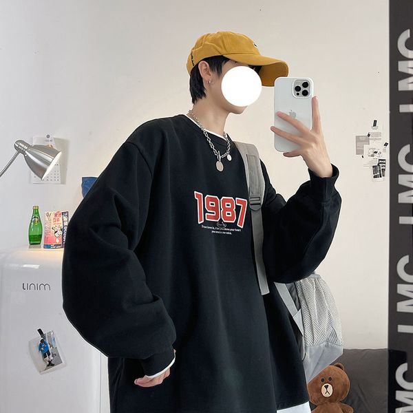 

men's hoodies & sweatshirts privathinker false 2-piece set 1987 korean men's harajuku large fashion menswear brand, Black
