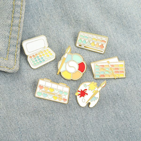 

color pigment heart eye shadow plate brooch painting palette square flower lapel pin alloy enamel corsage badge european backpack clothing j, Gray