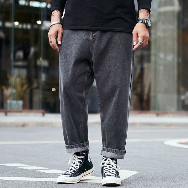 Big Clothing Herren-Jeans, einfache, lässige, lockere Harlan-Hose für dicke Kerle, Größe 28–48, solide Old-Daddy-Hose im Hongkong-Stil