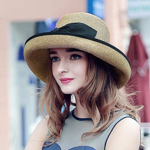 

beanie/skull caps big brimmed straw hat summer fiber bow grass sun protection, Blue;gray