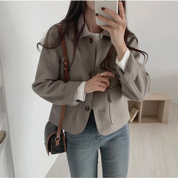 

women's jackets woolen blends short coat cashmere female single breasted korean casual thickening warm outerwear, Black;brown