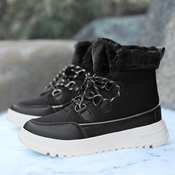 

boots 2021 winter warm snow casual flats platform shoes lace up women's designer furry ankle sweet walking sports zapatos mujer, Black