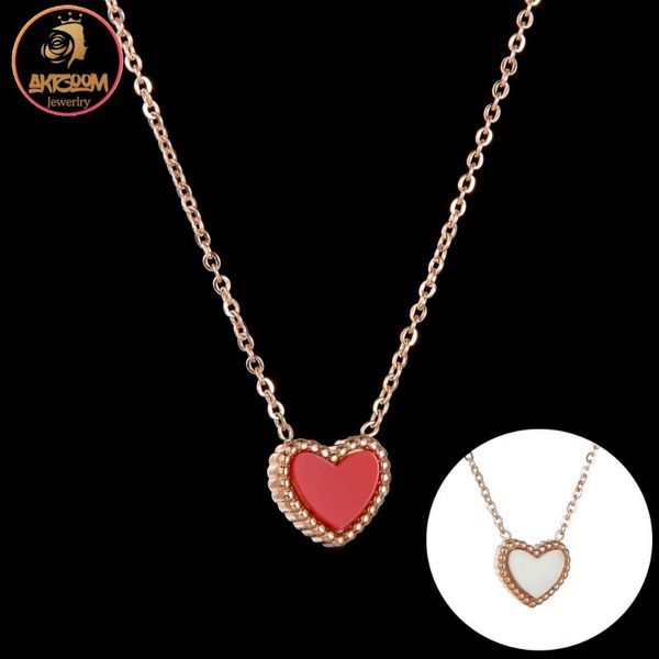 

pendant necklaces akizoom stainless steel classic fashion white red heart necklace rose gold color elegant for women jewelry birthday gift, Silver