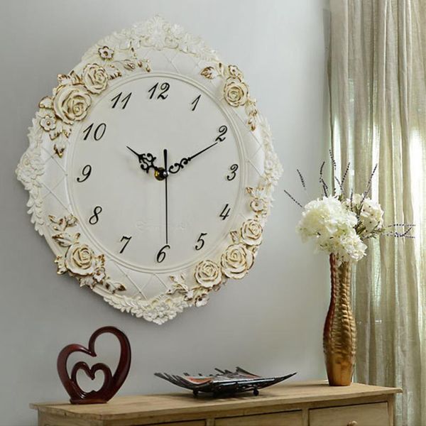 

el room wall clock european style home decor craft bedroom rose flower resin kitchen retro office restaurant quiet clocks
