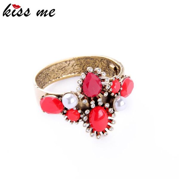 

bangle kissme retro geometric red resin stone for women delicate crystal acrylic pearl alloy cuff bracelets 2021 fashion jewelry, Black