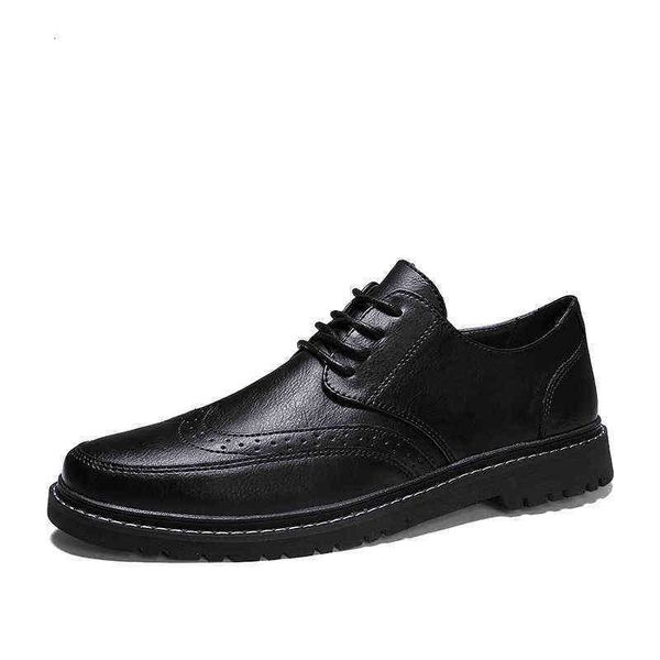 

casual busins leather sho men's 2021 block british work meeting small formal single