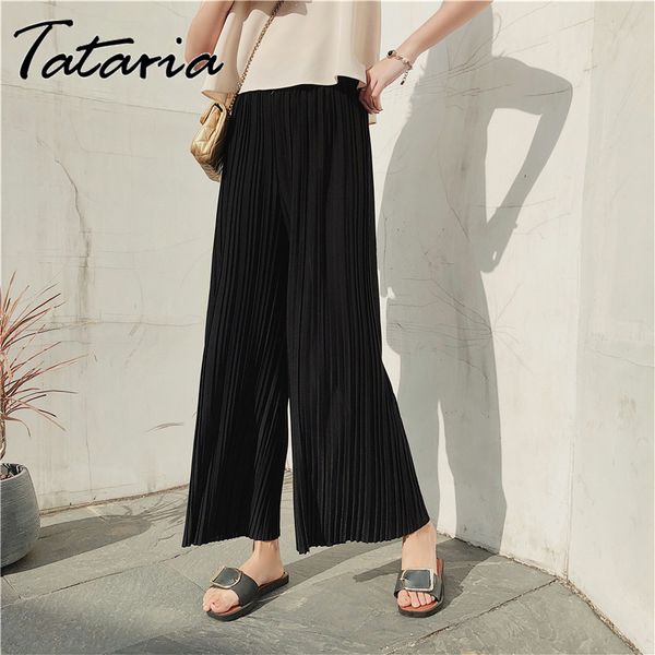 

tataria high waisted chiffon pants for women pleated loose casual wide leg female ankle length harem pant 210514, Black;white