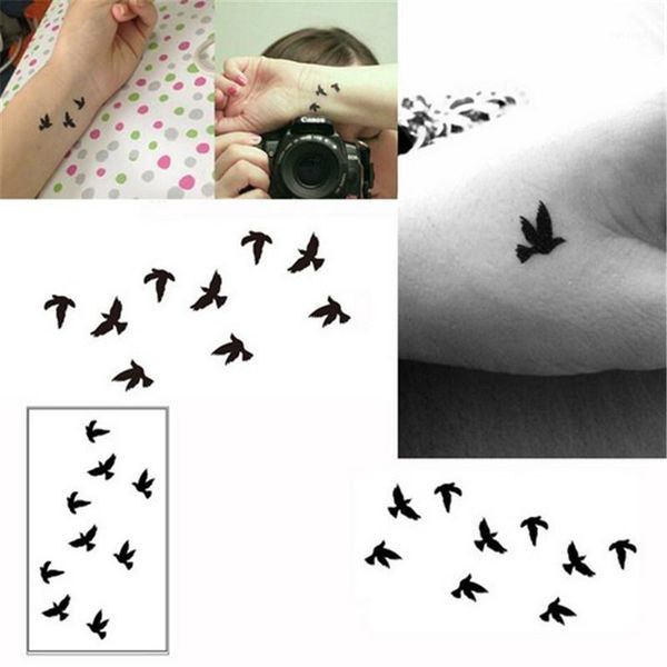 

10cm wrist tattoo disposable design black birds women beauty cool girl body sticker for art1