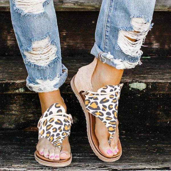 

sandals summer women flats zippers flip flops ladies casual shoes leopard open toe retro gladiator slippers, Black
