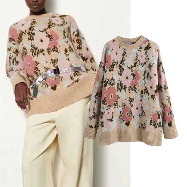 

za women autumn winter jacquard sweater o-neck oversized thicken warm knitted casual soft clothing lady pullovers outwear 211018, White;black