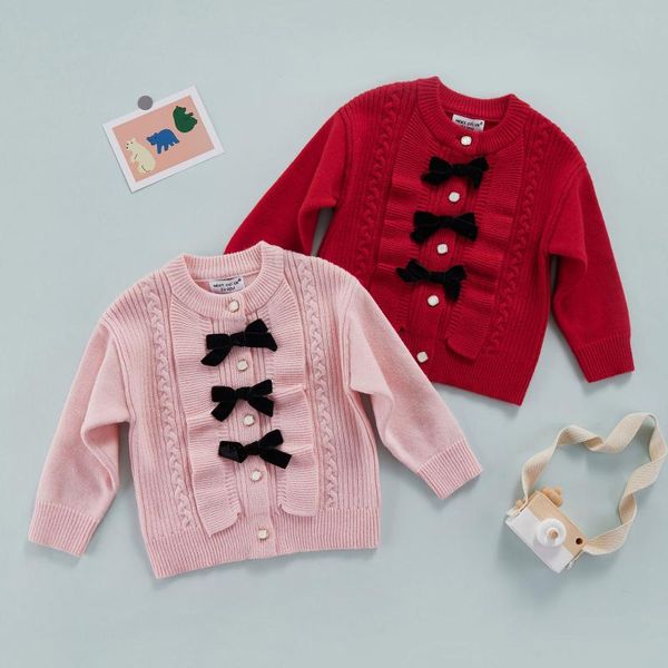 

pullover autumn kids baby girls cute knitted sweaters toddlers children's casual long sleeve crew neck bow winter warm knit cardigan, Blue