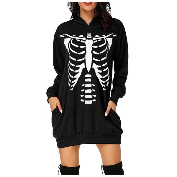 

casual dresses sagace women's fashion halloween hoodie bag hip pocket print dress funny skull festive atmosphere, Black;gray