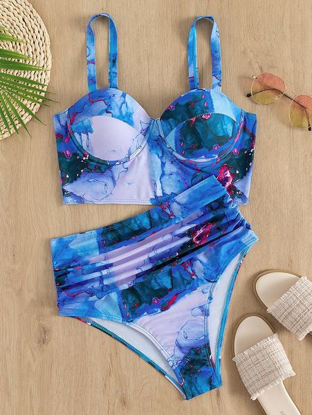 

marble print ruched push up bikini swimsuit o3rz#, White;black