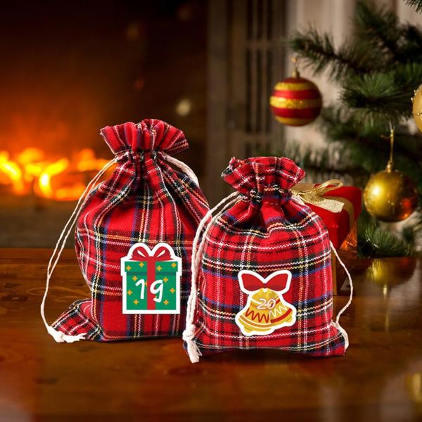 

christmas decorations gift bags candy home decor drawstring burlap red plaid