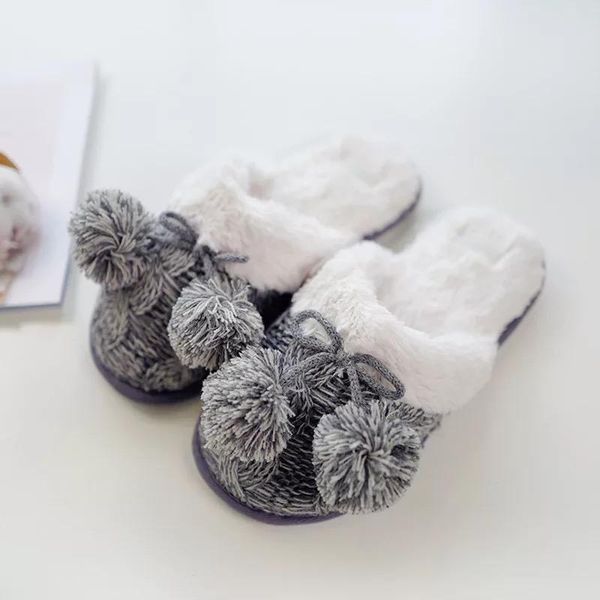 

winter autumn grey knitting cotton-padded women shoes indoor house non-slip warm home slippers, Black